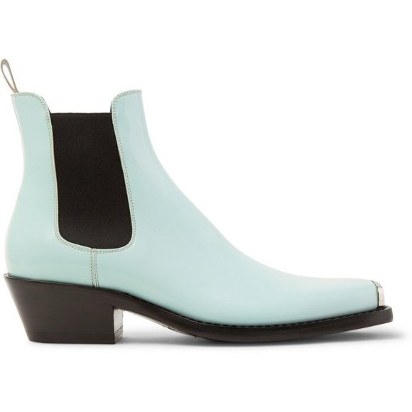 CALVIN KLEIN 205W39NYC Claire Glossy Leather Chelsea Boots In Green - Picture 2 of 16